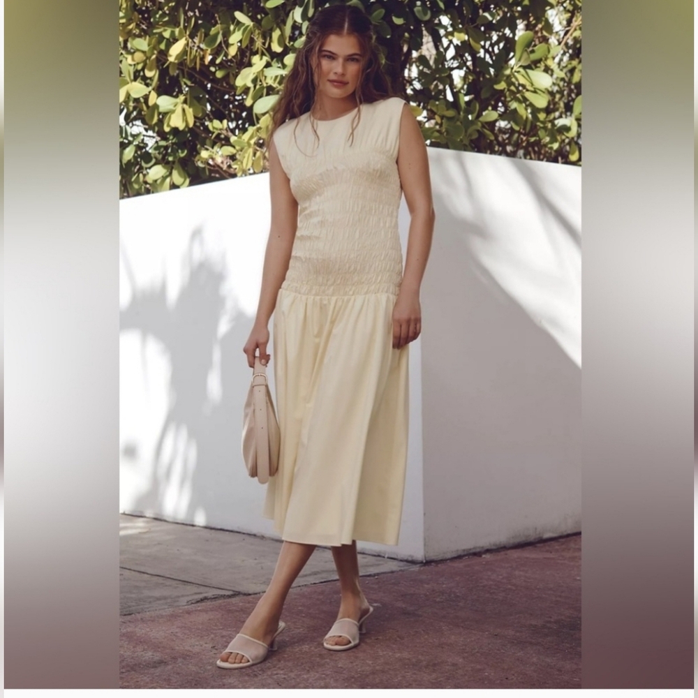 Mare Mare x Anthropologie Sleeveless Smocked Midi Dress Butter Yellow Size XL